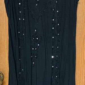 NWTWomen’s plus Sz Black Beaded SunDress or Bathing Suit Cover ONE SIZE FITS ALL